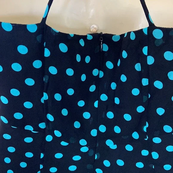 Nine West Black Turquoise PolkaDot Silk Dress Sz 4 - Picture 5 of 12